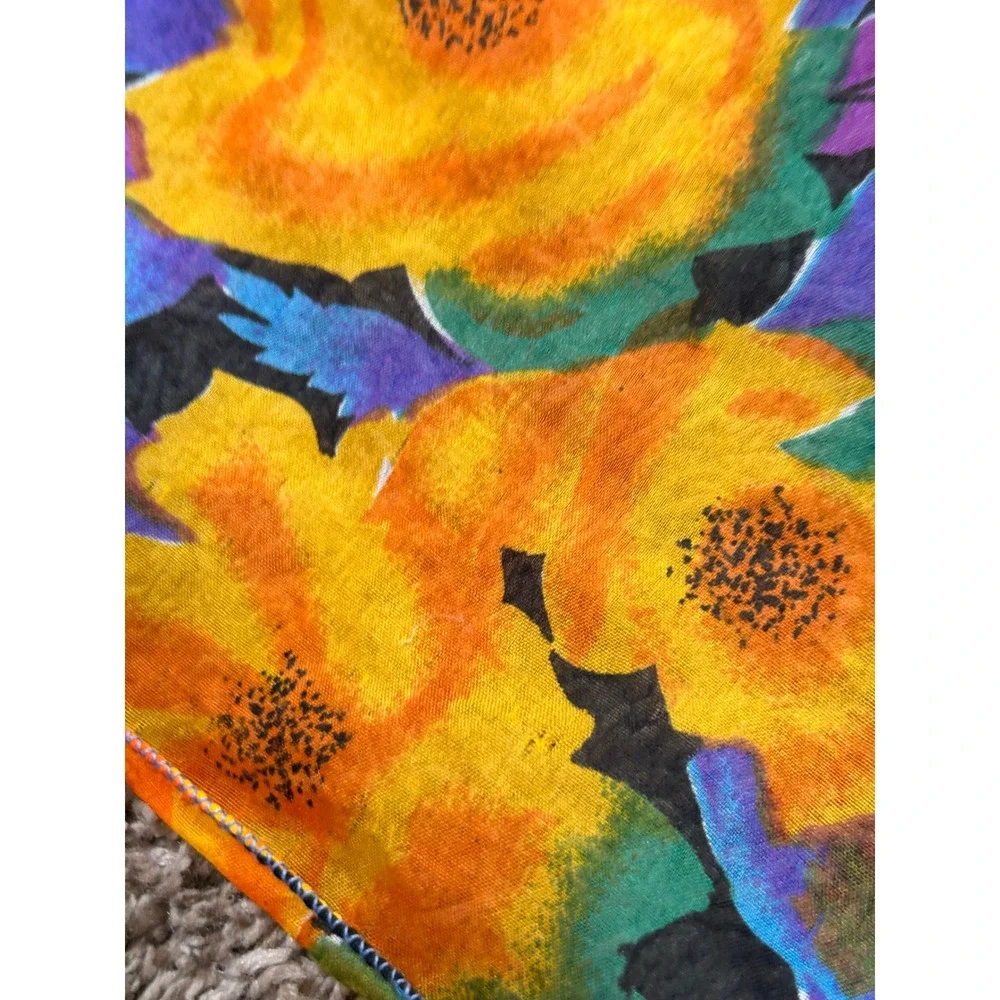 Vintage Floral Square Scarf Sheer Boho Retro Festival Bandana Botanical‎ Summer